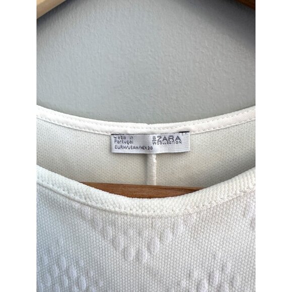 W/B Zara Collection Sleeveless Mini Shift Dress Textured Blue Creme Size MEDIUM - Picture 4 of 6